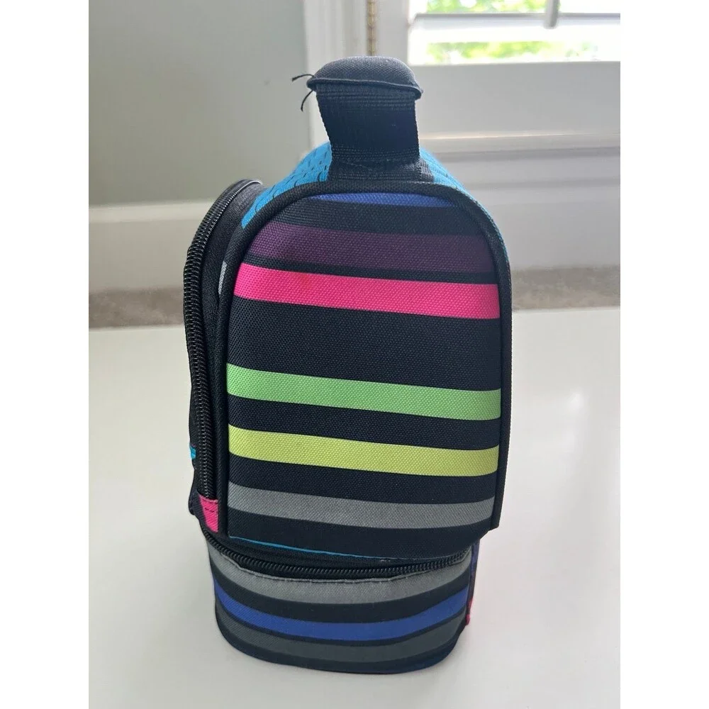 Kids Hurley Skate Black Striped 2 Pouch Insulated School Work Lunch Bag Tote - Picture 2 of 8